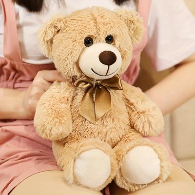 1pc 35cm Bow Tie Ribbon Bear 13.78in Cute Teddy Bear Animal Stuffed Plush Toy, Home Pillow Ornament Decoration Comfortable Soft Birthday Holiday Gift Halloween Thanksgiving Christmas Gifts
