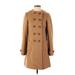 Warehouse Wool Coat: Mid-Length Tan Solid Jackets & Outerwear - Women's Size 8