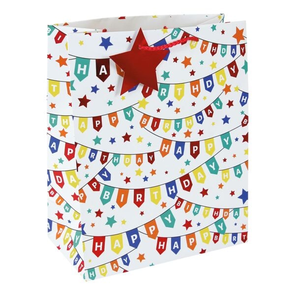 Clairefontaine 6er-Pack Geschenktasche M »Happy Birthday Girlande« 21,5 x 10,2 x 25,3 cm weiß, 21.5x25.3x10.2 cm Image