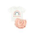 Calsunbaby Infants Baby Girl T-shirt and Shorts Set Fashion Rainbow Letter Short Sleeve Tops and Triangle Short Pants