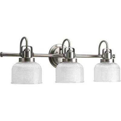 Progress Lighting 158652 - 3 Light 120 volt Antique Nickel Vanity Clear Double Prismatic Glass Light Fixture (THREE-LIGHT ANTIQUE NICKEL BATH LIGHT (P2992-81))