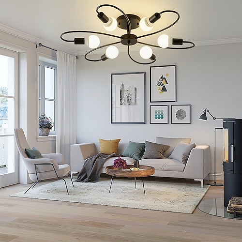 LED-Deckenleuchte, 6/8-flammig, dimmbar mit Fernbedienung, Unterputz-Deckenleuchte, Acryl-Lampenschirm, Kronleuchter, Schlafzimmer, Wohnzimmer, Blumenform, Schwarz/Weiß, 110–240 V Image