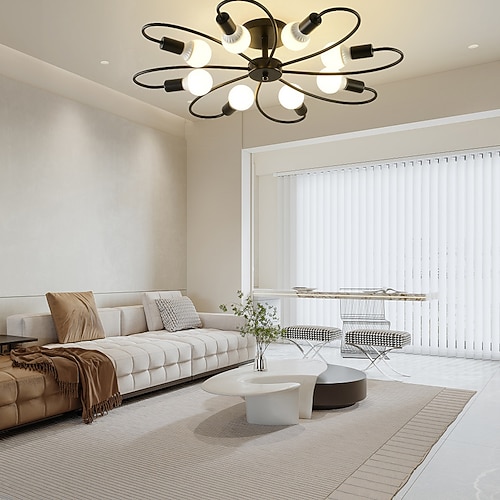LED-Deckenleuchte, 6/8-flammig, dimmbar mit Fernbedienung, Unterputz-Deckenleuchte, Acryl-Lampenschirm, Kronleuchter, Schlafzimmer, Wohnzimmer, Blumenform, Schwarz/Weiß, 110–240 V Image
