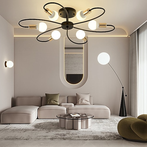 LED-Deckenleuchte, 6/8-flammig, dimmbar mit Fernbedienung, Unterputz-Deckenleuchte, Acryl-Lampenschirm, Kronleuchter, Schlafzimmer, Wohnzimmer, Blumenform, Schwarz/Weiß, 110–240 V Image