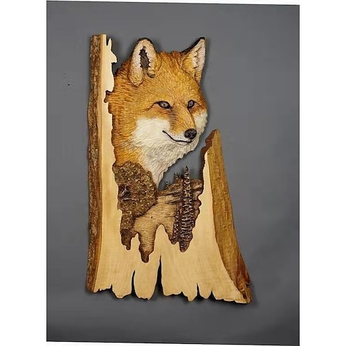 1 Stück Tierschnitzerei Kunsthandwerk Wandbehang Skulptur, Holz Waschbär Bär Hirsch handbemalte Dekoration, für Zuhause Wohnzimmer Image