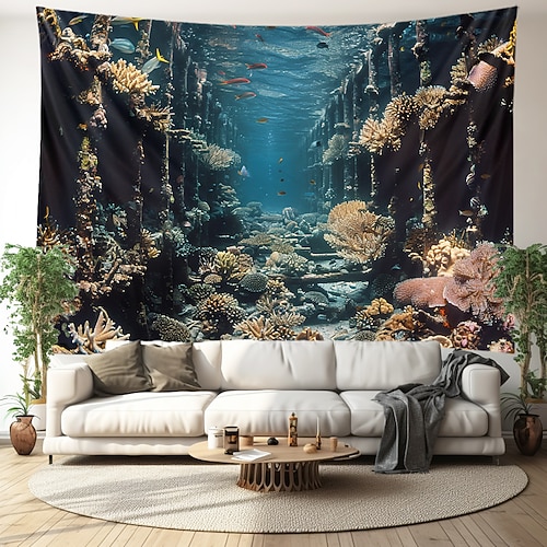 U-Boot-Kabine unter Wasser, hängender Wandteppich, Wandkunst, großer Wanddekoration, Fotografie, Hintergrund, Decke, Vorhang, Zuhause, Schlafzimmer, Wohnzimmer, Dekoration Wandtuch XXL Natur Image