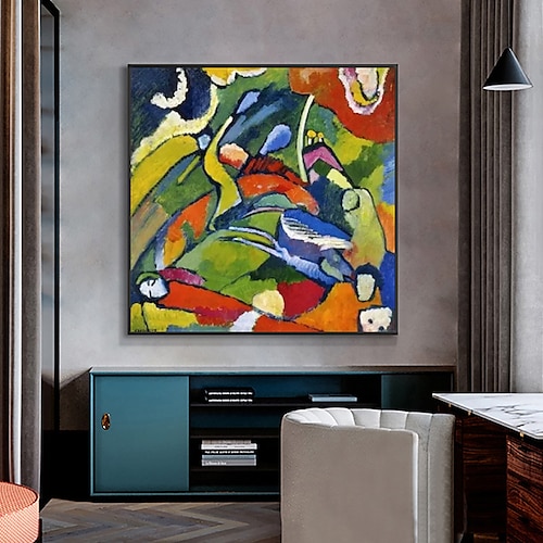 handgefertigtes Ölgemälde auf Leinwand, Wandkunst, Dekoration, berühmt, Wassily Kandinsky, abstrakt für Wohnkultur, gerolltes, rahmenloses, ungedehntes Gemälde Image