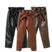 Esaierr Kids Toddlers Girls Leather Leggings Pants Baby Warm Elastic Trousers Stretch Leggings Thick Pencil Pants Fall Winter Leather Pants with Belt for 1-7 Years