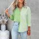 Women's Shirt Blouse Striped Casual Purple Green Print Button Pocket Long Sleeve Fashion Shirt Collar Regular Fit Spring Fall