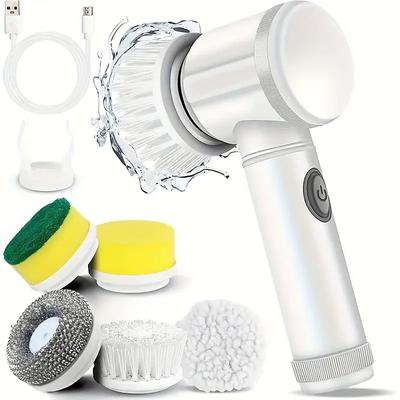 Electric Spin Scrubber Cordless Shower Scrubber with 5Replaceable Brush Heads Electric Cleaning Brush With Dual Speeds Extension Handle Power Scrubber For Bathroom Tile Toilet Floor