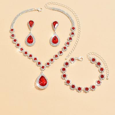 Jewelry Set 4pcs Rhinestone Alloy Earrings Necklace Bracelets Women's Elegant Stylish Simple Geometrical Geometric Jewelry Set For Anniversary Wedding Guest Special Occasion