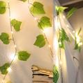 2M Artificial Silk Ivy Leaf Vine LED String Lights For Wedding Home Xmas Party Hanging Garland Flexible Holiday String AA Battery Power Warm White Lighting