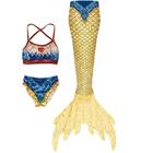 Kids Girls' Three Piece Mermaid Swimwear Swimwear Outdoor Scales Bathing Suits 2-12 Years Summer White Yellow