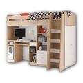 Stella Trading UNIT Hochbett mit Schreibtisch und Schrank 90 x 200 cm - Platzsparendes Kinder Etagenbett in Sonoma Eiche Optik, weiß - 95 x 160 x 204 cm (B/H/T)