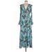 Nicholas Casual Dress - A-Line V Neck Long sleeves: Teal Print Dresses - Women's Size 10