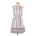 Moon River Casual Dress - Mini Halter Sleeveless: White Stripes Dresses - Women's Size Large