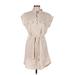 Thread & Supply Casual Dress - Shirtdress High Neck Short sleeves: Tan Solid Dresses - New - Women's Size Medium