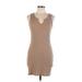 American Eagle Outfitters Casual Dress - Bodycon Keyhole Sleeveless: Tan Solid Dresses - Women's Size Large