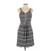 Tehama Casual Dress - Mini V-Neck Sleeveless: Gray Stripes Dresses - Women's Size Large