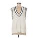 Abercrombie & Fitch Sweater Vest: Ivory Print Sweaters & Sweatshirts - Women's Size Medium