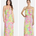 Lilly Pulitzer Dresses | Lilly Pulitzer Flamingo Marlisa All Nighter Maxi Dress Womens L Pink Strapless | Color: Green/Pink | Size: L
