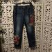 Nine West Jeans | Nine West Awesome Dark Denim With Floral Embroidered Deco Pant Legs Skinny Jeans | Color: Blue | Size: 12