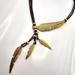 Free People Jewelry | Gold Feather Boho Rhinestone Necklace | Color: Brown/Gold | Size: Os