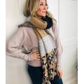 Beige Leopard Print Wool Blend Scarf/Scarves Animal