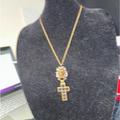 Gucci Jewelry | Gucci Jewelry Lion/Cross Pendant On Chain Brass Metal/Black Crystal Necklace,It | Color: Brown | Size: Os