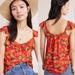 Anthropologie Tops | Anthropologie Ruffled Strawberry Top, Semi Sheer Cami Tank, Summer Party Boho | Color: Green/Red | Size: 4