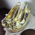 Coach Shoes | Coach Cork Wedges Open Toe Shoes Size 9 | Color: Brown/Yellow | Size: 9