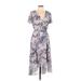 R&M Richards Cocktail Dress - Midi V-Neck Short sleeves: Gray Floral Dresses - Women's Size 12