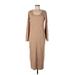 Ann Taylor LOFT Casual Dress - Sweater Dress Scoop Neck 3/4 sleeves: Tan Solid Dresses - New - Women's Size Large