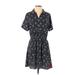 CALVIN KLEIN JEANS Casual Dress - Shirtdress Collared Short sleeves: Blue Floral Dresses - Women's Size Small