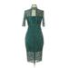 Express Cocktail Dress - Party High Neck 3/4 sleeves: Green Solid Dresses - Women's Size 8