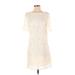 ECI Cocktail Dress - Shift Crew Neck Short sleeves: Ivory Solid Dresses - Women's Size 4