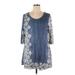 Lily by Firmiana Casual Dress - A-Line Scoop Neck 3/4 sleeves: Blue Print Dresses - Women's Size X-Large
