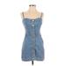 Guess Casual Dress - Mini Sweetheart Sleeveless: Blue Solid Dresses - Women's Size 0