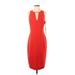 BB Dakota Casual Dress - Sheath Plunge Sleeveless: Red Solid Dresses - Women's Size 4