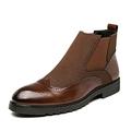 HIJAN Men's Chelsea Boots Carved Brogue Win Tip Burnished Toe Elastic Bandage Vegan Leather Slip On Wearable Waterproof Anti-slip Dress Casual Pull On (Color : Brown, Size : 7.5 UK)