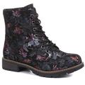 Lace-Up Ankle Boots - Black Floral Size 2