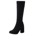 MJIASIAWA Women Pull On Winter Block Heel Fashion Knee High Stretch Boots High Heels Warm Party Riding Boots Black Size 12 UK/52 Asian