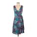 Patty Boutik Casual Dress - Wrap: Teal Print Dresses - New - Women's Size Small