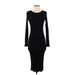 Heart & Hips Casual Dress - Midi Crew Neck Long sleeves: Black Print Dresses - Women's Size Small