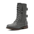 DREAM PAIRS Womens Winter Combat Boots Lace up Ladies Biker Boots Faux Fur Lined Ankle Boots GREY,TERRAN-SNOW,Size 9 US/7 UK