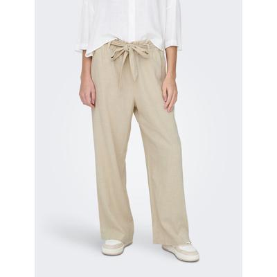 Culotte JDY "JDYSAY MW LINEN BELT PANT WVN NOOS", Damen, Gr. 36 (S), N-Gr, beige (oatmeal detail:melange), Web, Obermaterial: 55% Leinen, 45% Viskose, unifarben, meliert, modisch, loose fit, Hosen Image