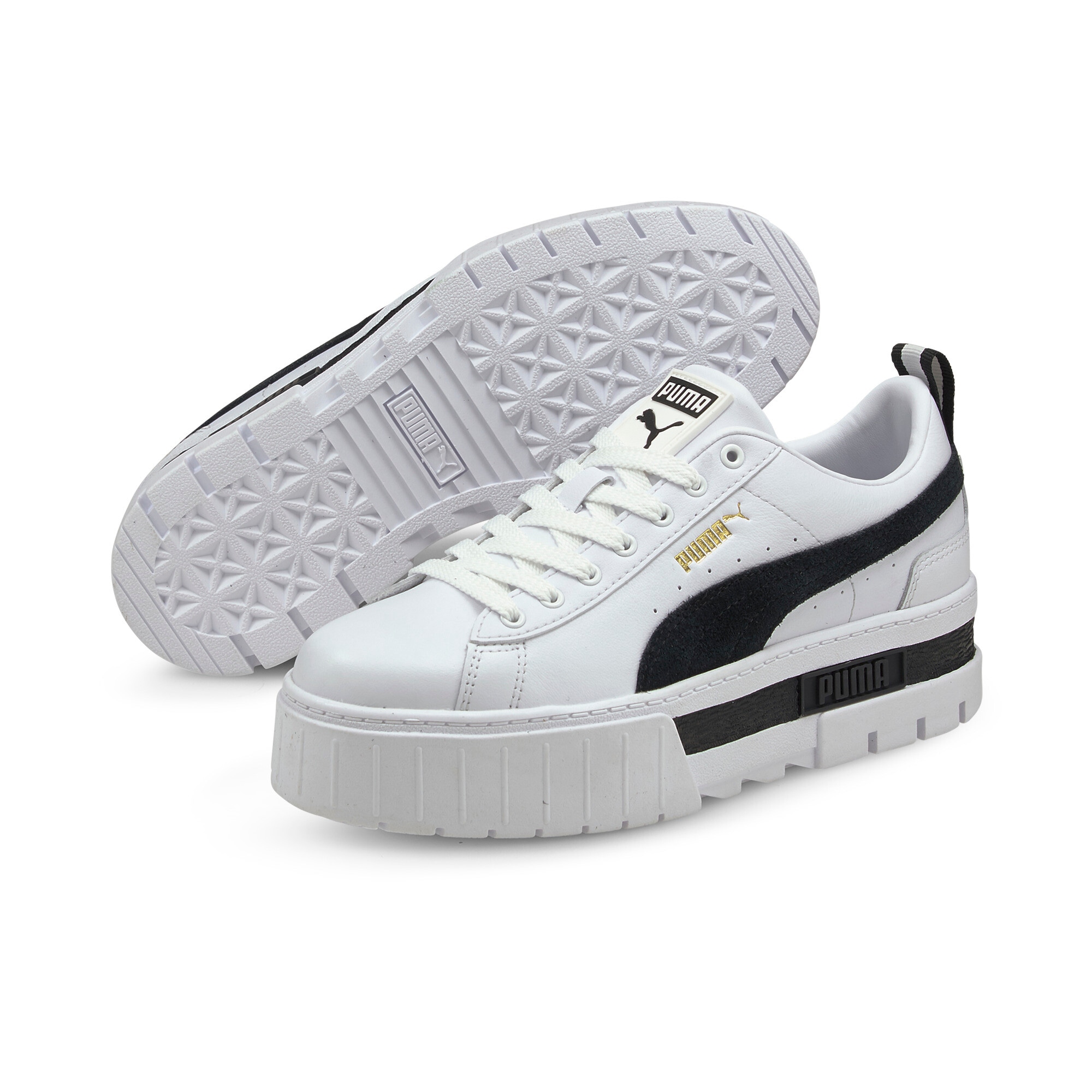 Sneaker PUMA "MAYZE LTH WN'S", Gr. 41, schwarz-weiß (puma weiß, puma schwarz), Leder, unifarben, Sportlich, Schuhe
