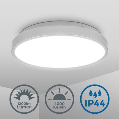 B.K.LICHT LED Deckenleuchte "LED Bad-Deckenlampe, Silberfarbig", silber, Ø 29,00cm H: 7,00cm, Lampen, 12W, 1.200lm, 4.000K, IP44, Ø29cm, LED Badleuchte Image