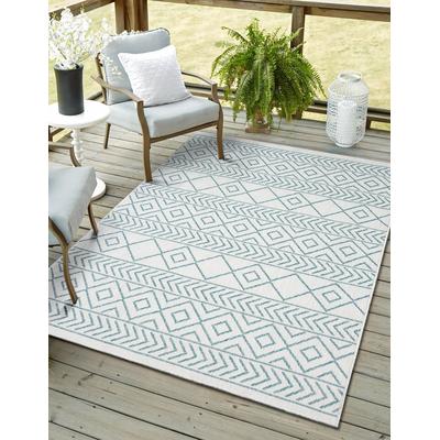 Teppich "Liva Lagerräumung", blau (cream,türkis), B:160cm H:8mm L:230cm, Polypropylen, MYFLAIR MÖBEL & ACCESSOIRES, Teppiche, Wendeteppich, Rauten Motiv, Outdoor geeignet, Balkon, Terrasse Image