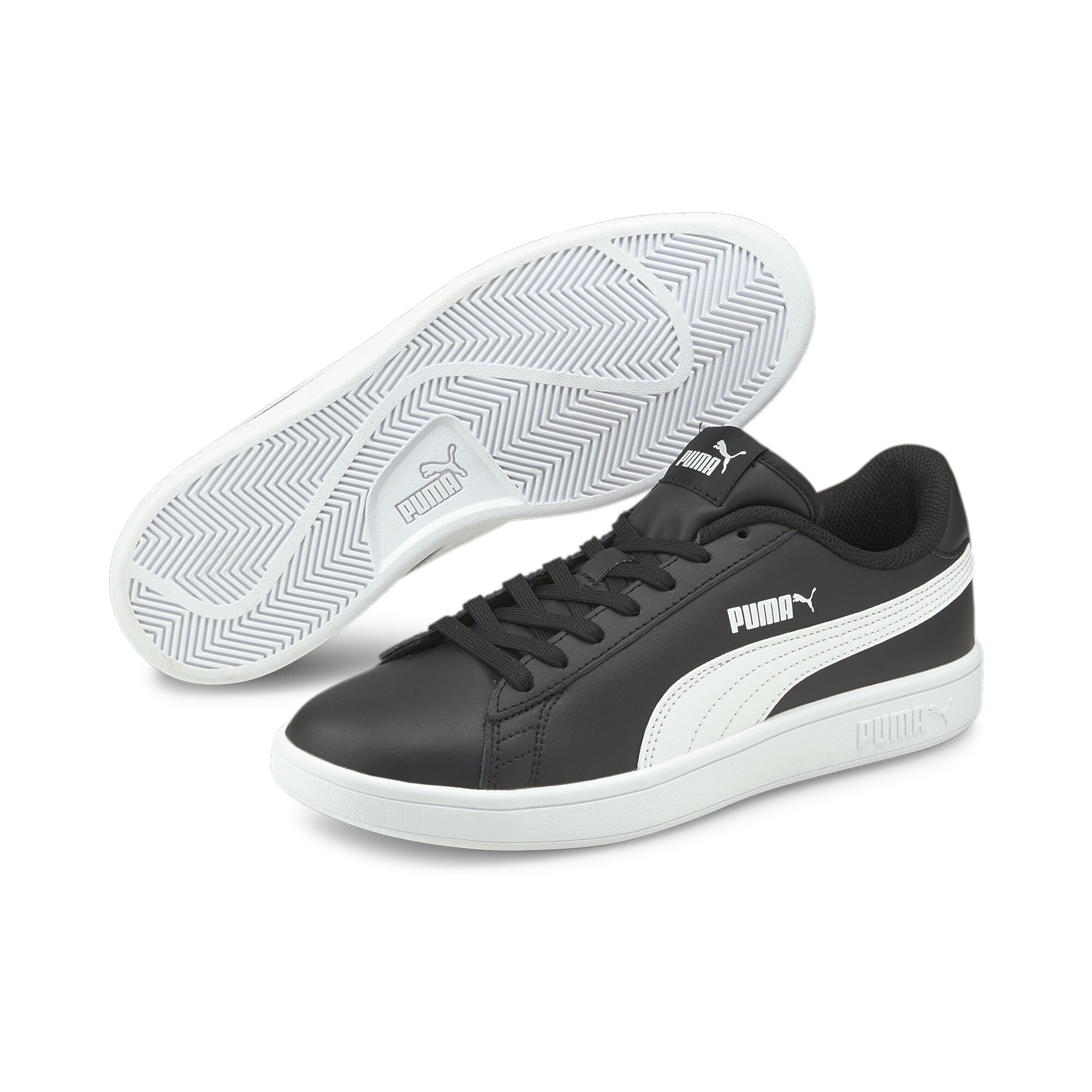 Sneaker PUMA "SMASH V2 L", Damen, Gr. 44, schwarz-weiß (puma schwarz, puma weiß), Leder, Synthetik, Schuhe Sneaker